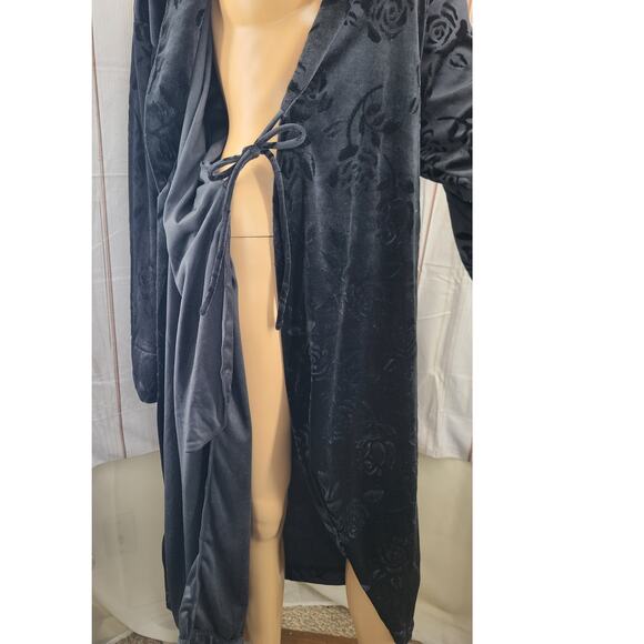 Laurel Rose Country Blk Crushed Velvet Robe Women L Pocket‎ Belt Oversize Unisex - Picture 4 of 8